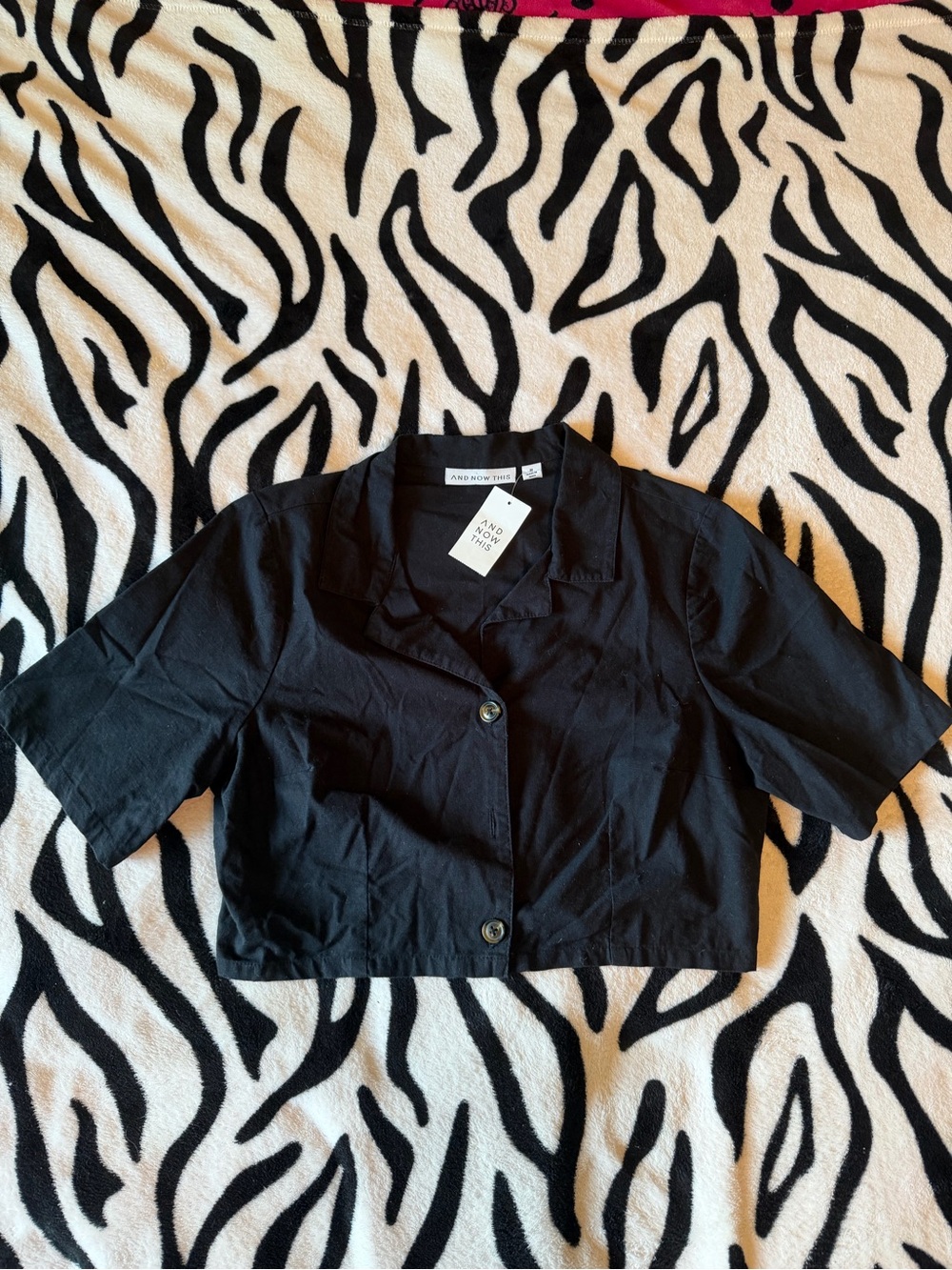 And Other Stories Black Cropped Button-Front Top